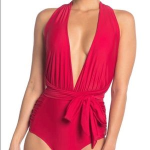 Red One Piece Convertible Swim Suit